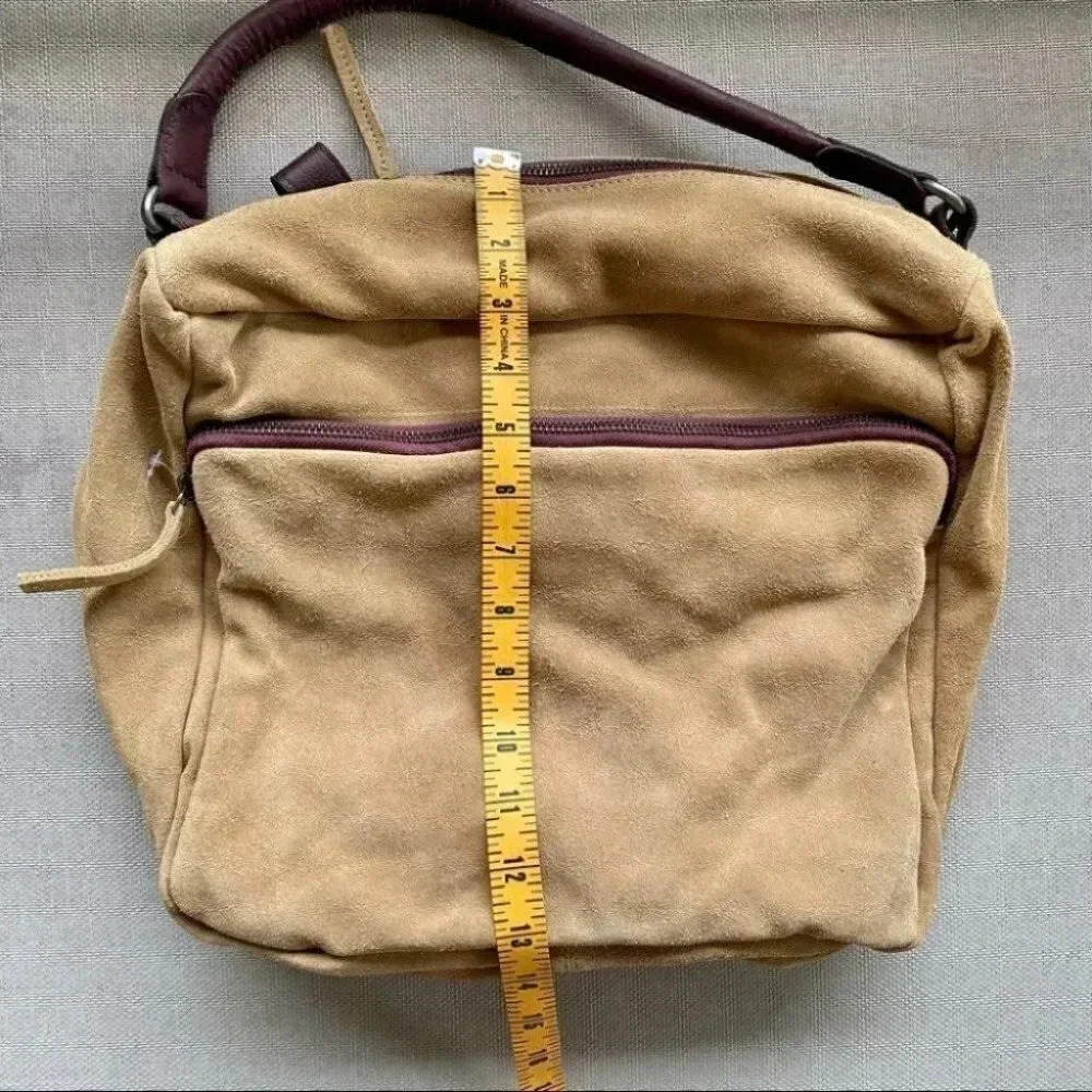 New Free People Suede Leather Slouch Crossbody Shoulder Hobo Bag Brown - Picture 7 of 11